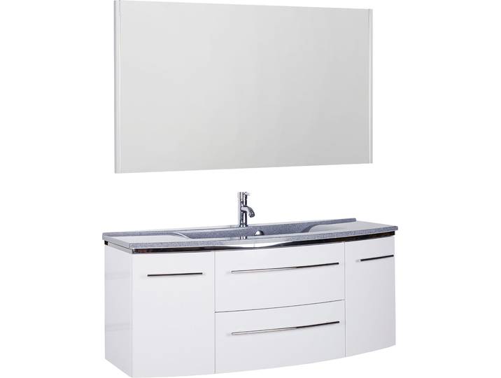 Badmöbel-Set SAPHIR 3040 , weiss (weiß glanz, beckenfarbe: granit grau), Kastenmöbel-Sets, Badmöbel-Set