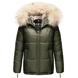 NAVAHOO Damen Winterjacke Warm Gefütterte Steppjacke mit Kunstfellkapuze Tikunaa