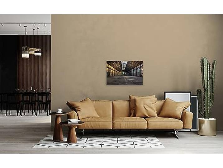 A.S. Création Leinwandbild 3D alte Lagerhalle - Kunstdruck grau gelb - 90x60 cm Querformat - Moderne Wanddekoration Schlafzimmer Wohnzimmer Küche - Bild auf Keilrahmen
