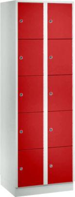 Wertfachschrank 300 mm, 2 Abteile, 10 Fächer, Sicherheitszylinderschloss, Sockel, feuerrot