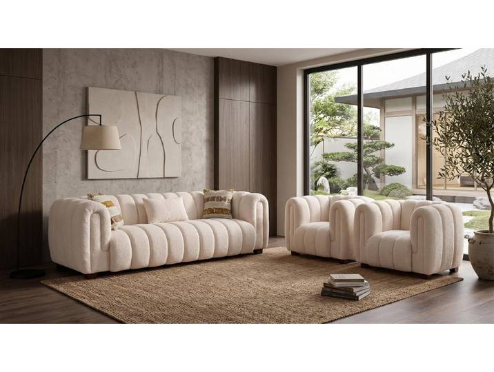 JVmoebel Polstergarnitur Beiges Wohnzimmer-Set Sofas modern Sofagarnitur Designermöbel, (3-tlg), Made in Europa