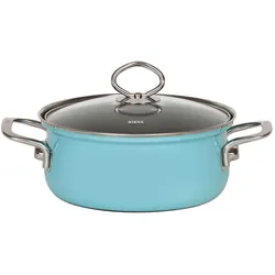 Riess Nouvelle Kasserolle mit Glasdeckel Kristallblau Ø16 cm 1 Liter Emaille