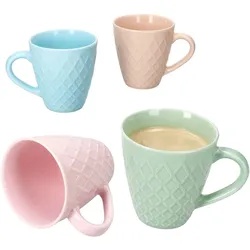Pastelli 4tlg Set Kaffeebecher 290ml Keramik bunt pastell Waffel-Muster Teetasse