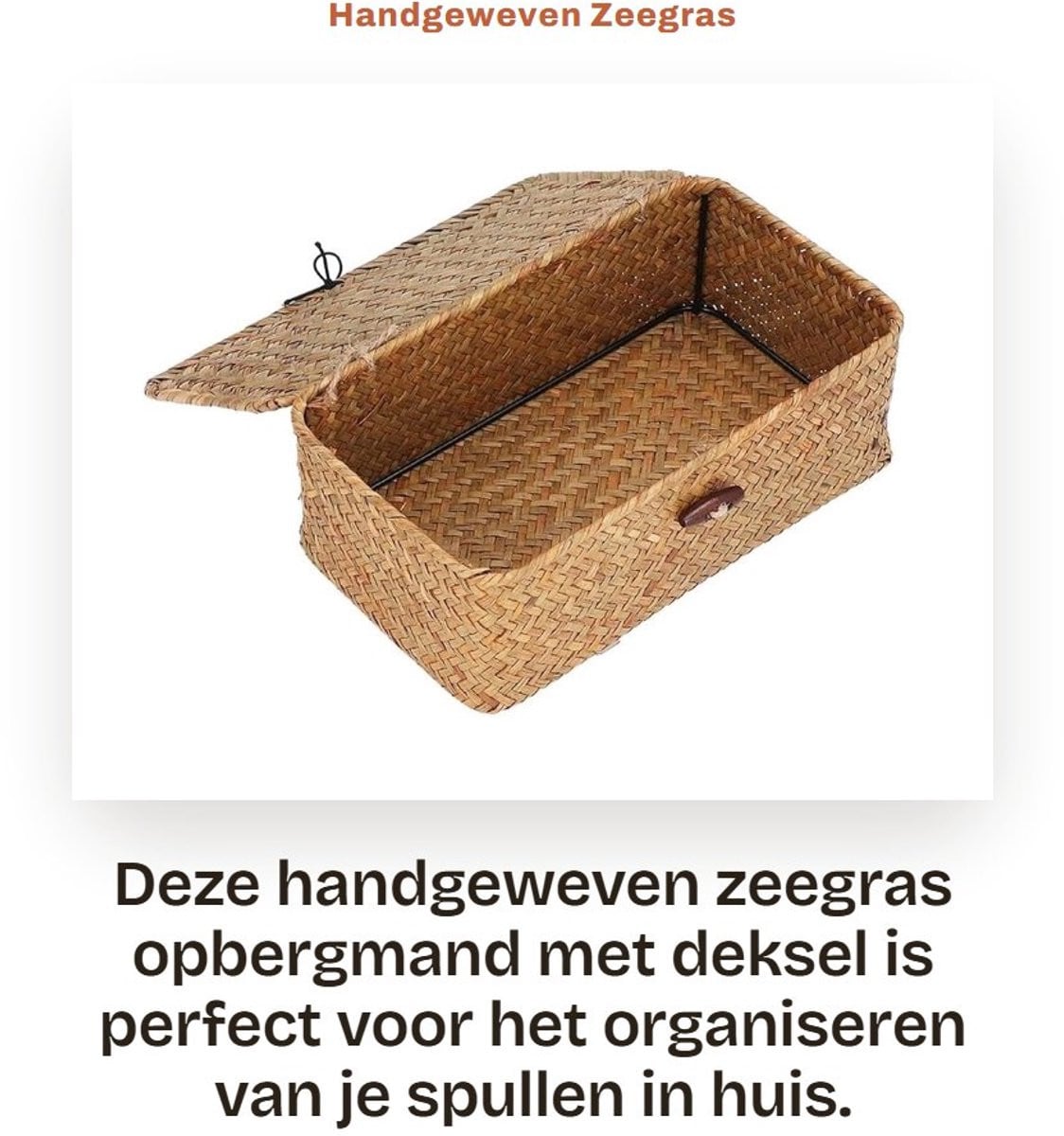 Dailygoods Handgeweven Zeegras Opbergmand met Deksel - Rechthoekige Make-up Organizer