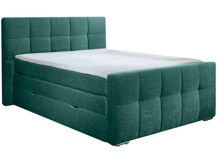 Boxspringbett, Grün, 184x224 cm, Chenille, 2 Bettkästen & Taschenfederkern, Modern