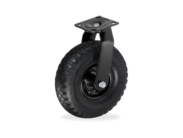 Roue pivotante pneumatique Relaxdays\, 3.00-4\, pour charges lourdes\, plaque à visser\, jusqu'à 120 kg\, noire
