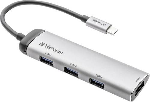 Verbatim 49147 USB-Hub 4 Port USB-A USB 3.2 Gen1 5 GBit/s mit USB-C Stecker, LED-Anzeige Grau