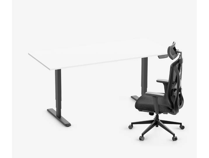 PRIMUS Schreibtisch + Stuhl VITA MESH Schwarz Normal, Sitzhöhe 44 - 52 cm 180x80 Weiß