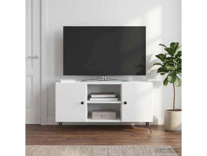GKMBCVDFR TV-Schrank 102 x 34,5 x 50 cm Hochglanz Weiß Holzwerkstoff Offene Regale, geschlossene Fächer, robuste Verarbeitung, vielseitig einsetzbar, platzsparendes Design