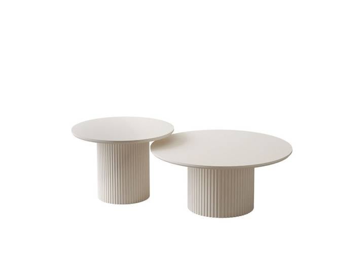 SET OVI Beistelltische mit geriffeltem Fuß Ivory