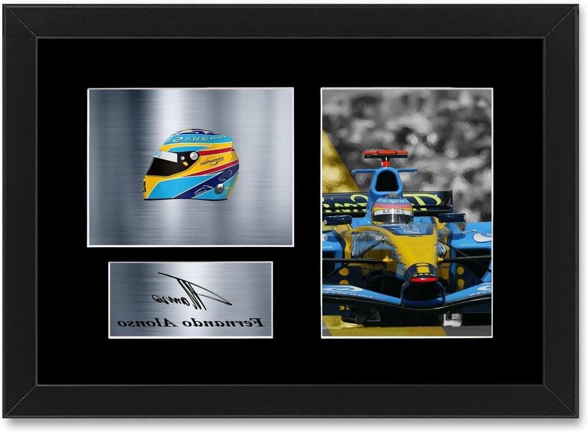 Fernando Alonso Poster - Gesigneerde Foto Display - A4 - Zwart