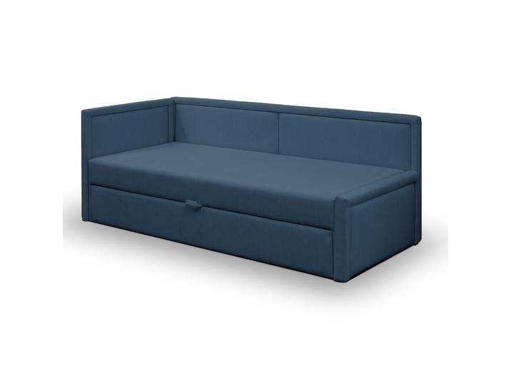 Ausziehbares Doppelbett Caprili, marineblau, Flechtmuster,