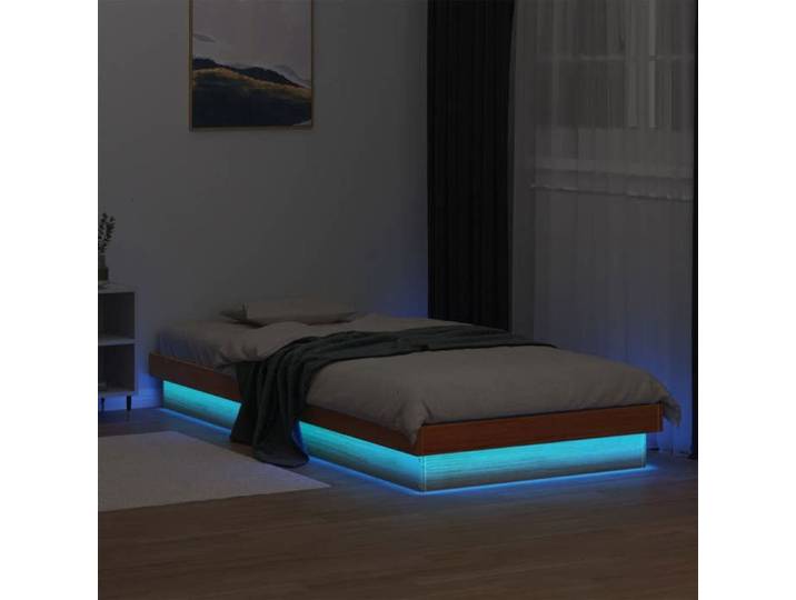 Soldes Flottants Lit simple 90x200cm Cadre de lit à LED classique sans matelas 90x200cm bois massif