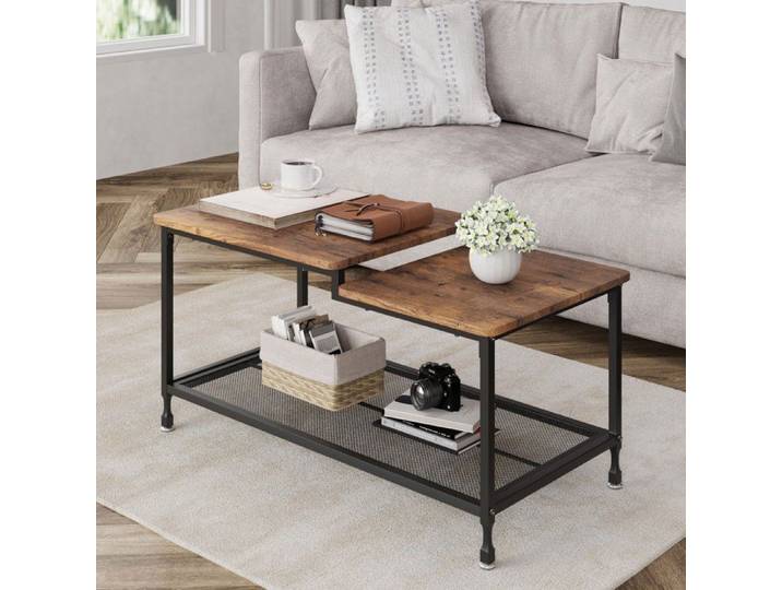 Table basse En rectangulaire - PROMIRACAL Industrielle - 100x50x48cm - Bois massif - Brun rustique - 2 étages
