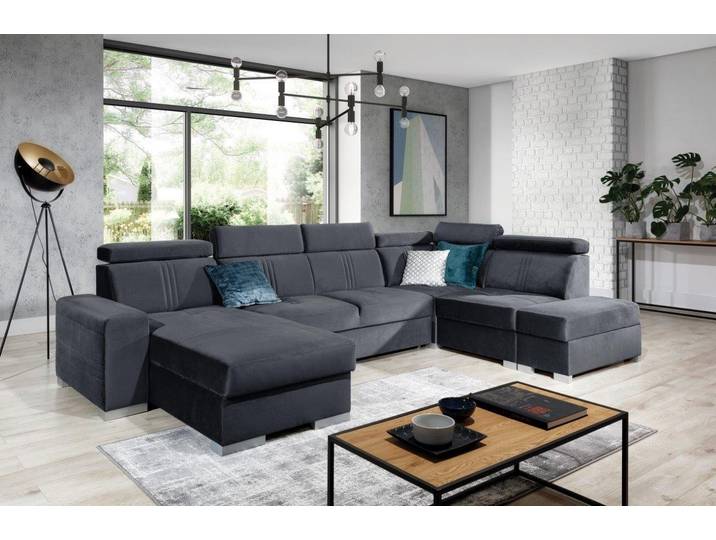 Fun Möbel Wohnlandschaft Wohnlandschaft Schlafsofa NOLAN inkl. USB-Anschluss, inkl. Bettkästen, Kopfteil verstellbar, Rundumbezug, inkl. USB-Anschluss
