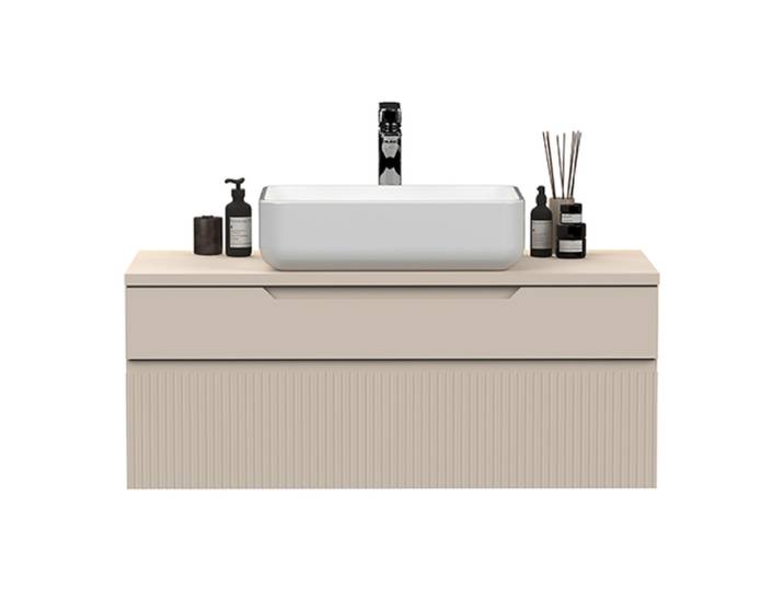 Meuble salle de bain 2 tiroirs suspendu Rio salle de bain Beige - Basika