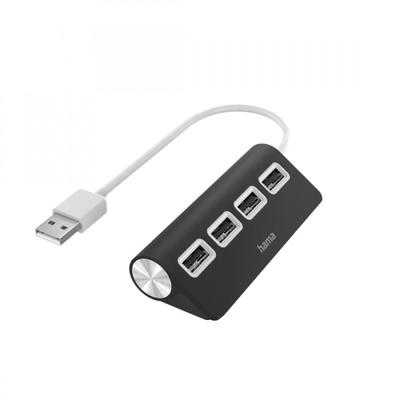 Hama USB Hub 4 Ports Schwarz, High-Speed USB 2.0 Adapter