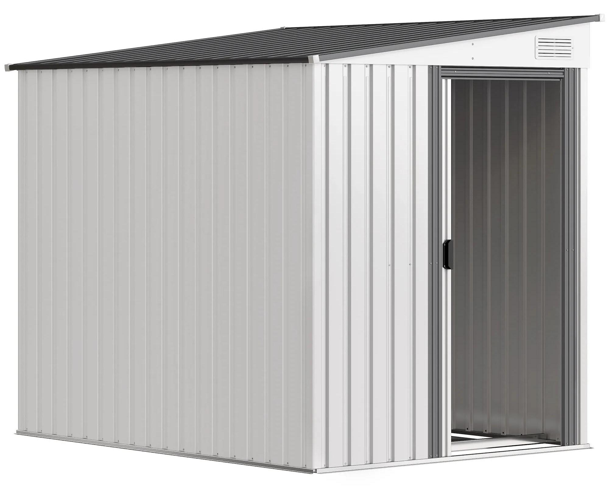 Metall Geräteschuppen - Gartenhaus 1,5 x 2 m - Wasserdicht - Schiebetür - Pultdach - Mit Bodenrahmen - Weiß