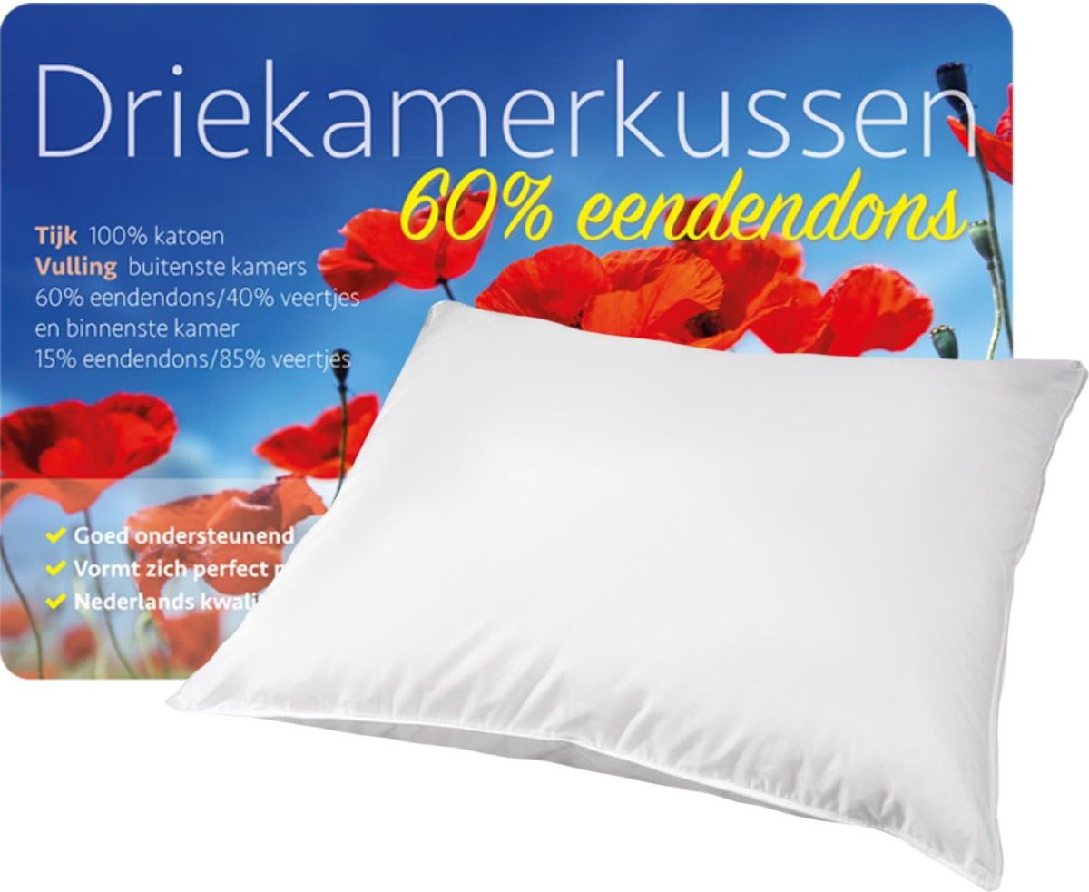 iSleep 3-Kamer Donzen Hoofdkussen - Eendendons - Wit - 60 x 70 cm