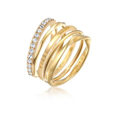 Ring-Set ELLI "Ring Stapelringe Bandringe 5er Set 925 Silber, mit Kristallen von Swarovski" Gr. 54, gold, Fingerringe, Damen, 54, Silber 925 (Sterlingsilber)