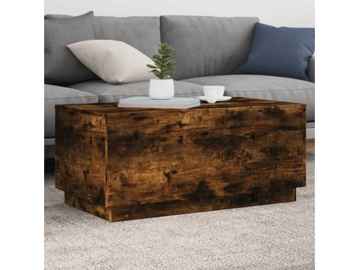 NEW Table basse bar contemporaine avec lumières LED chêne fumé 90x50x40 cm 34683
