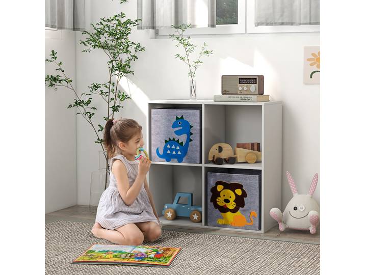 ZONEKIZ Bibliothèque Enfant 4 Cases Dinosaures Blanc