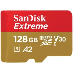Sandisk Extreme UHS-I V30 (128 GB, microSDXC, U3, UHS-I), Speicherkarte, Rot, Gold