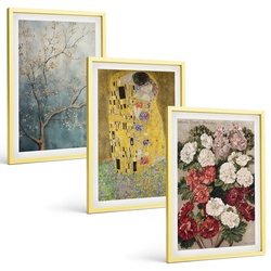BILDER SET 3er Set - 40x60 cm Goldrahmen - Blumen des Baumes (Gemälde von Klimt)