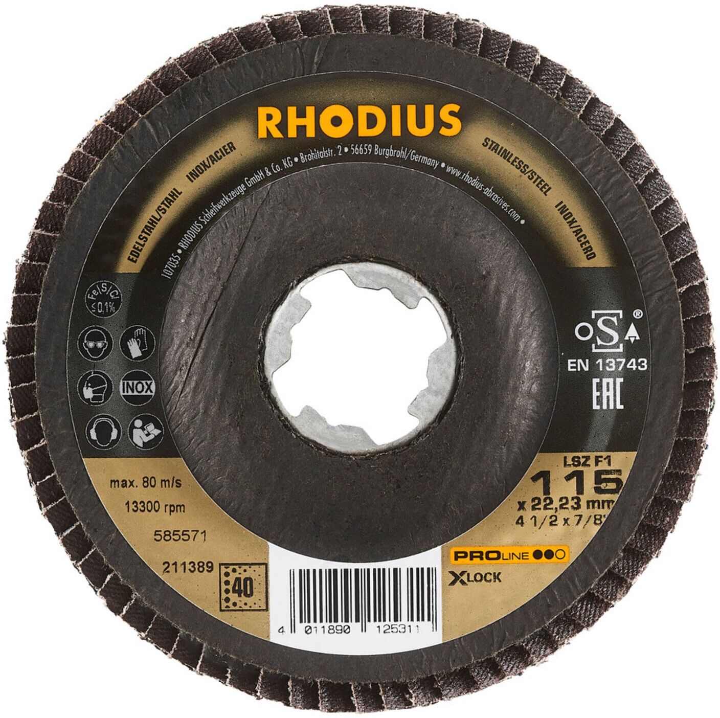 RHODIUS PROline LSZ F1 X-LOCK Fächerschleifscheibe 125 x 22,23 mm K40 (211392)