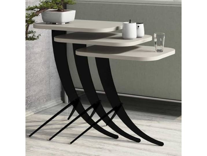 Hanah Home Modernes Satztisch-Set (3-teilig), Creme, 100% melaminbeschichtete Spanplatte, Metallbeine Vielseitiges Design für stilvolle Wohnkultur
