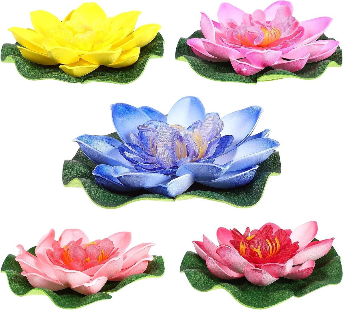 Set van 5 kunstmatige drijvende lotusbloemen voor vijverdecoratie