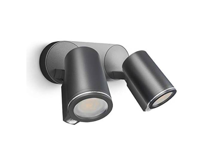 Steinel LED Strahler Spot DUO S anthrazit, 90° Bewegungsmelder, inkl. LED GU10-Leuchtmittel, per Kabel vernetzbar, Aluminium, 14,95 W
