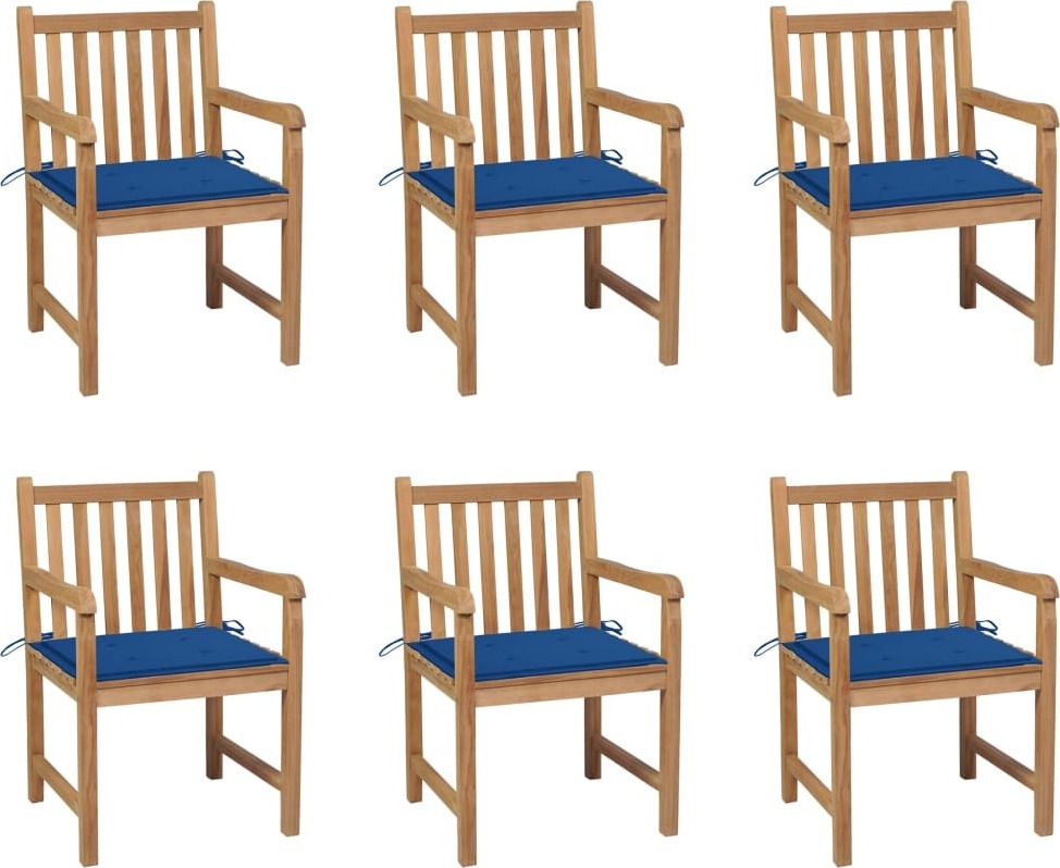 Maison Exclusive - Gartenstühle 6 Stk. mit Königsblauen Kissen Massivholz Teak