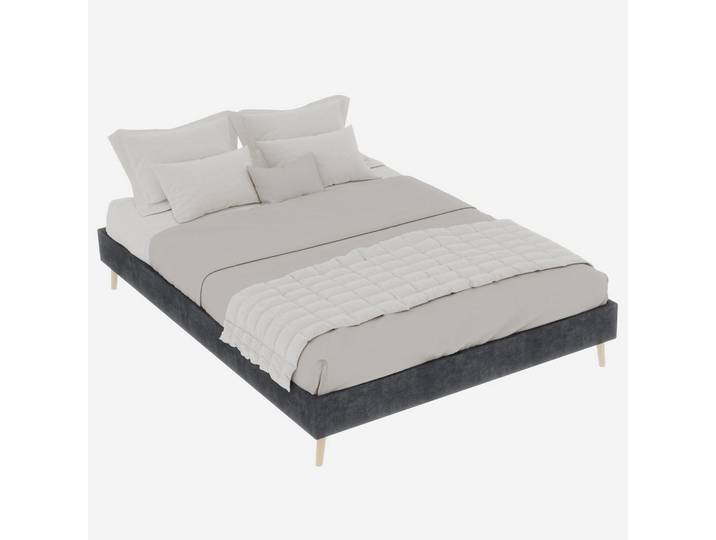 Wishdor Rahmenbett 140/200 cm in Grau Samt, Metall, Rechteckig, 140x200 cm, Schlafzimmer, Betten, Polsterbetten