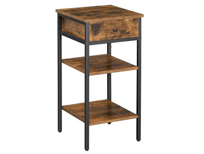 VASAGLE Nachttisch, Beistelltisch, mit 1 Schublade und 2 offenen Fächern Hoch, platzsparend, Industrie-Design, 1 verstellbare Ablage, verstellbare Füße, Vintagebraun, BARNET LET502B01