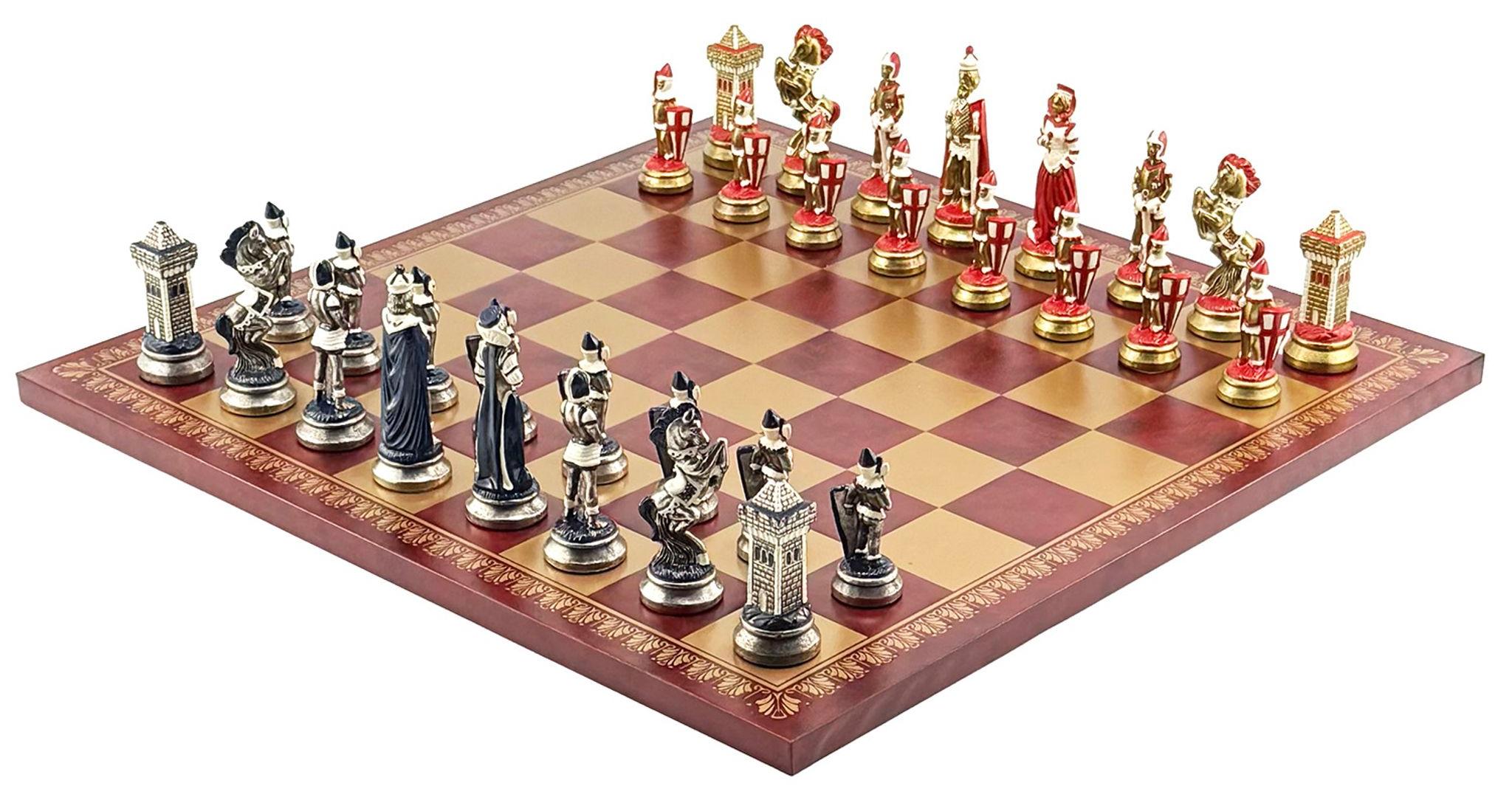 Exklusives Italfama Schachset - Handbemalte "Maria Stuarda" Figuren 9,4 cm & Schachbrett 45x45 cm