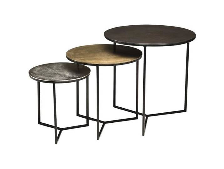 MACABANE JONAS - Set de 3 tables gigognes rondes aluminium noir doré argenté - pieds métal noir
