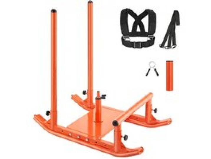 VEVOR Traîneau de Puissance Résistance en Acier, Équipement d'Entraînement de Force, Vitesse et Explosivité avec Poignée, Poussée et Traction, Compatible avec Disques de 2,5 et 5 cm, Fitness, Orange