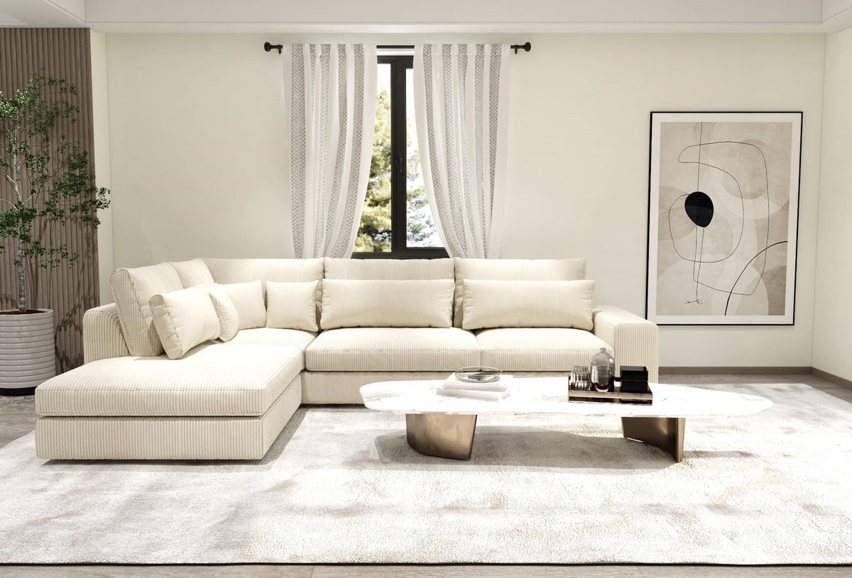 Hoekbank Martino Lounge links - Corduroy ribstof - Beige