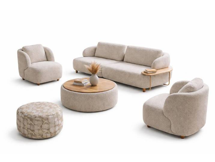 JVmoebel Polstergarnitur Wohnzimmer-Set 2Sitzer-Sofa Sessel Hocker Beistelltisch Moderner Stil, (4-tlg)