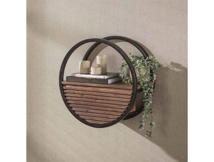 Etagère murale ronde 50x25x50 cm en acacia et métal bronze - ROUND