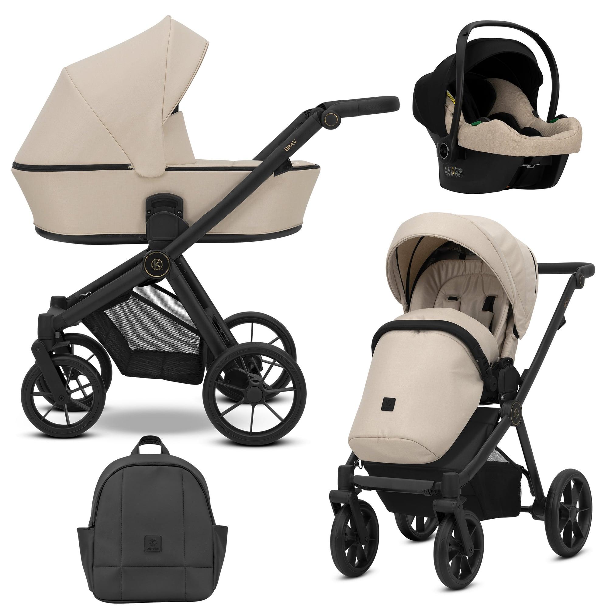 Kunert Brav 3-in-1 Kombikinderwagen Cream mit Babyschale, schwarzer Rahmen