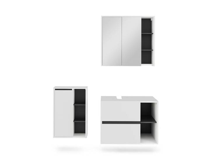 Vicco Badmöbel-Set Viola , Weiß/Grau 80 cm 3-teilig · Waschtischunterschrank · Spiegelschrank · Midischrank