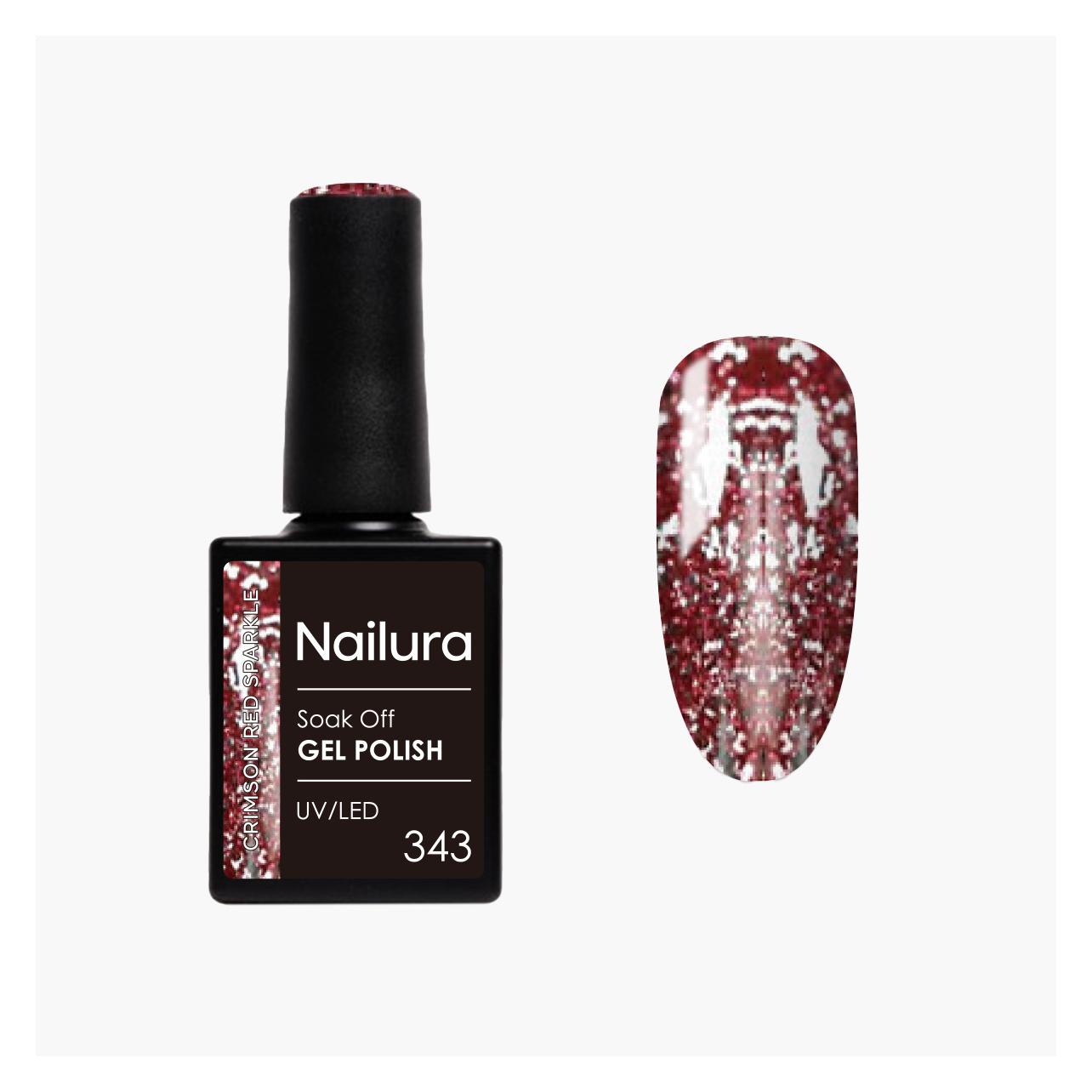 Nailura - Gel Polish 343 - Crimson Red Sparkle - 10 ml (Crimson Red Sparkle) (70362)