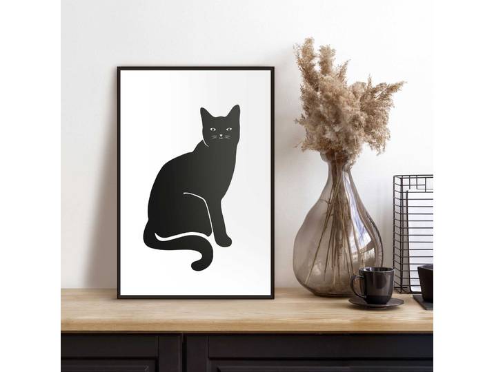 Bild mit Rahmen REINDERS Black Cat , schwarz (farbe bild(er): schwarz), B:20cm H:30cm T:1,6cm, Holzwerkstoff, Bilder, Bild mit Rahmen