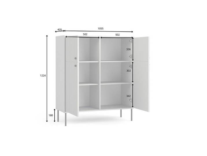 Raumhirsch Furniture Kommode Küchenbuffet, Kommode, Küchenschrank, Aufbewahrungsschrank (Maße: 105,5 x 122,4 x 40,5 cm, Einfache Montage, stabile Konstruktion), inkl. 4 Türen, Riffeloptik MDF Fronten, schwarze Metallfüße