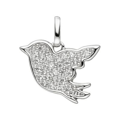 Kettenanhänger JOBO "Anhänger Vogel", silber (silber 925), Schmuckanhänger, Damen, Silber 925 (Sterlingsilber), Kettenanhänger, 925 Silber mit 27 Zirkonia