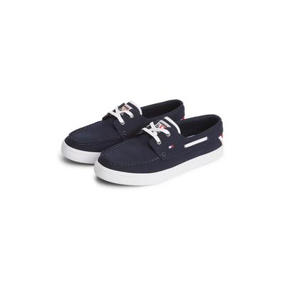 Bootsschuh TOMMY HILFIGER "TH BOAT VULC SNEAKER CANVAS", Herren, Gr. 44, dunkelblau, Baumwolle, Schuhe Bootsschuh, Schnürschuh, Halbschuh mit Kontrastbesätzen und Durchzügen
