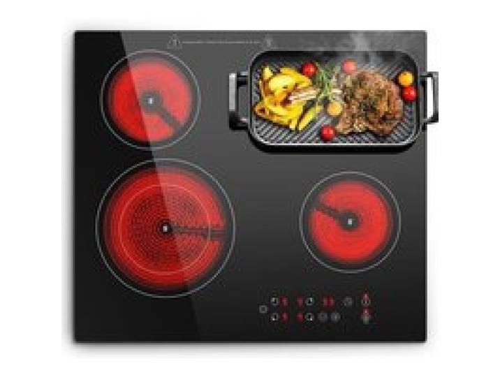 Plaque Vitrocéramique 4 Feux Plaque de cuisson Encastrable 6600W Ovale Double Zone 9 Niveaux Tactile plaque