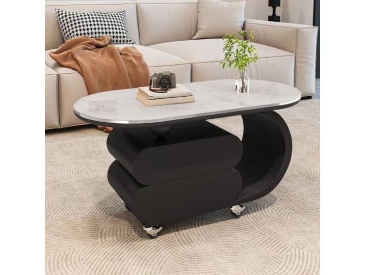 VSLreoiFX Moderner Couchtisch mit Schubladen – Couchtisch aus Sinterstein mit Stauraum